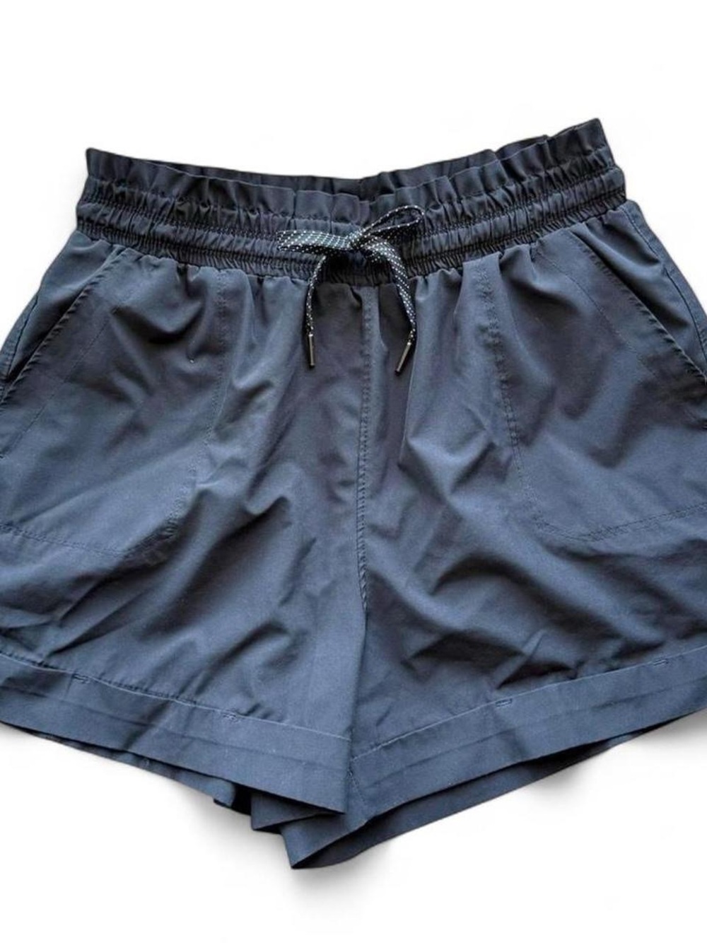 Apana black smocked high waist athletic shorts - sporty gorpcore athleisure